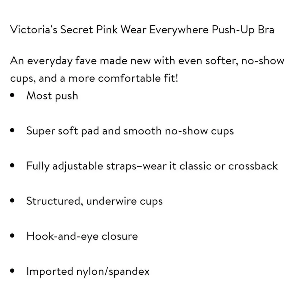 PINK Victoria's Secret Wear Everywhere Push Up Bra